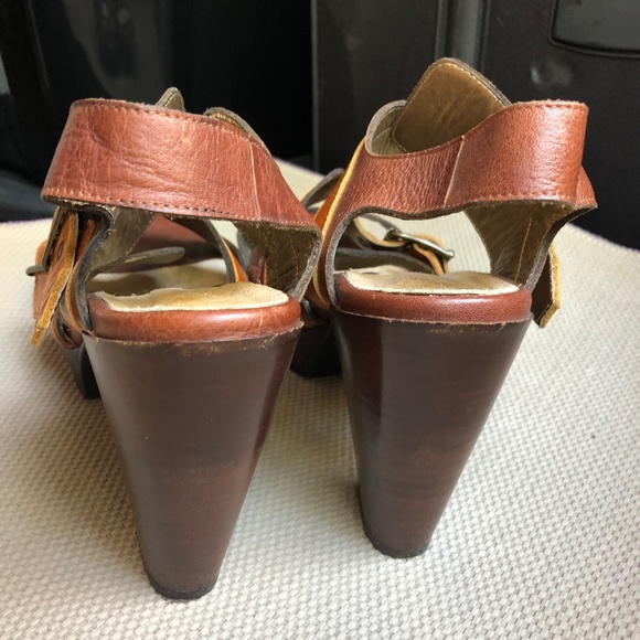 Fluevog Summertimes Aquarius retro platform leather sandals oxblood orange Sz 9 - Picture 4 of 8